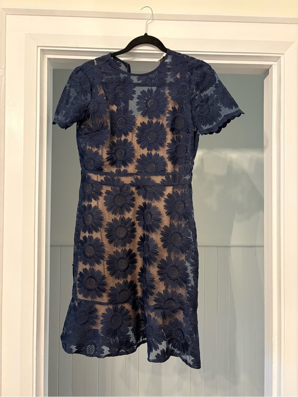 Michael Kors Navy Floral Lace Mini Dress with Nude Lining